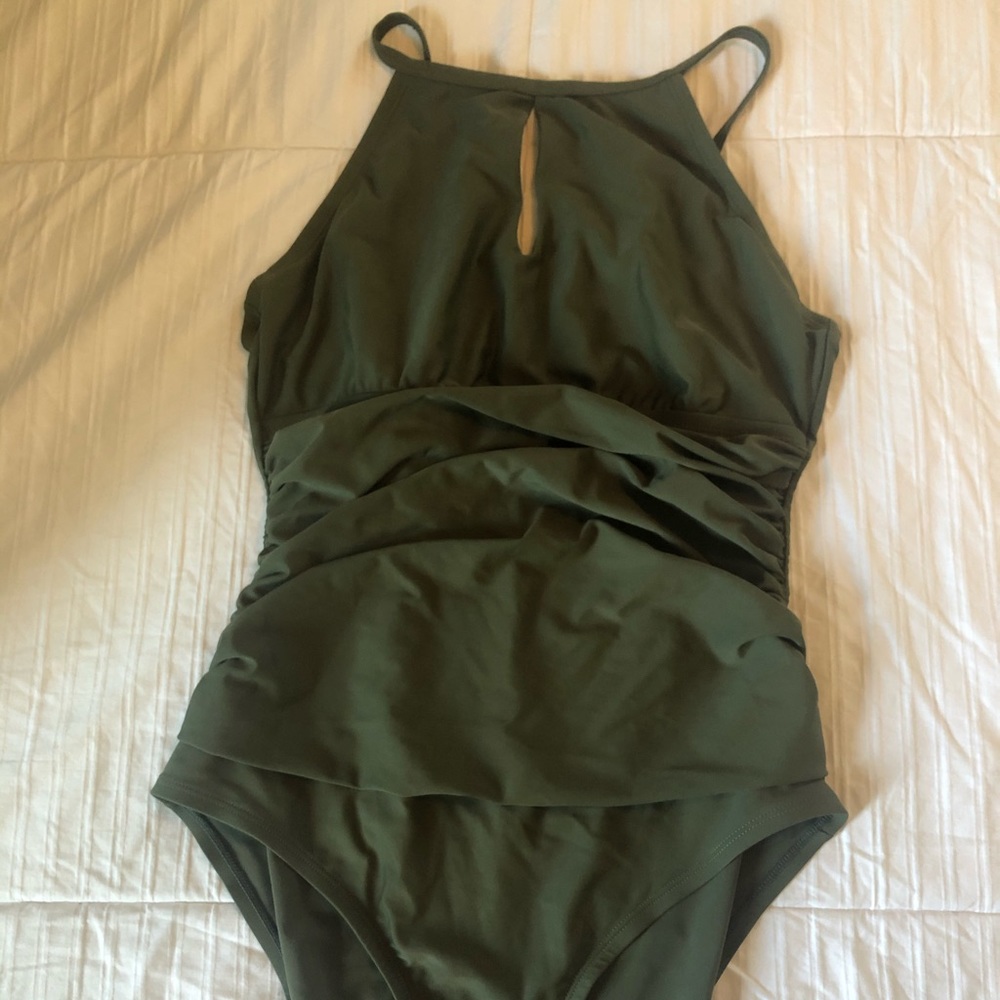 One piece army green bathing suit